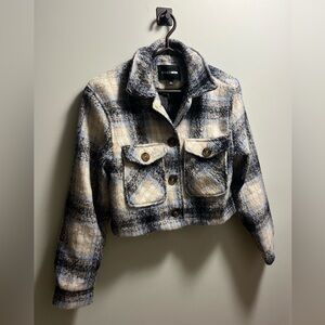 Fashion Nova Plaid Jacket - Blue and Cream